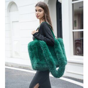 Green Large Faux Fur Shoulder Tote Bag Winter Chic